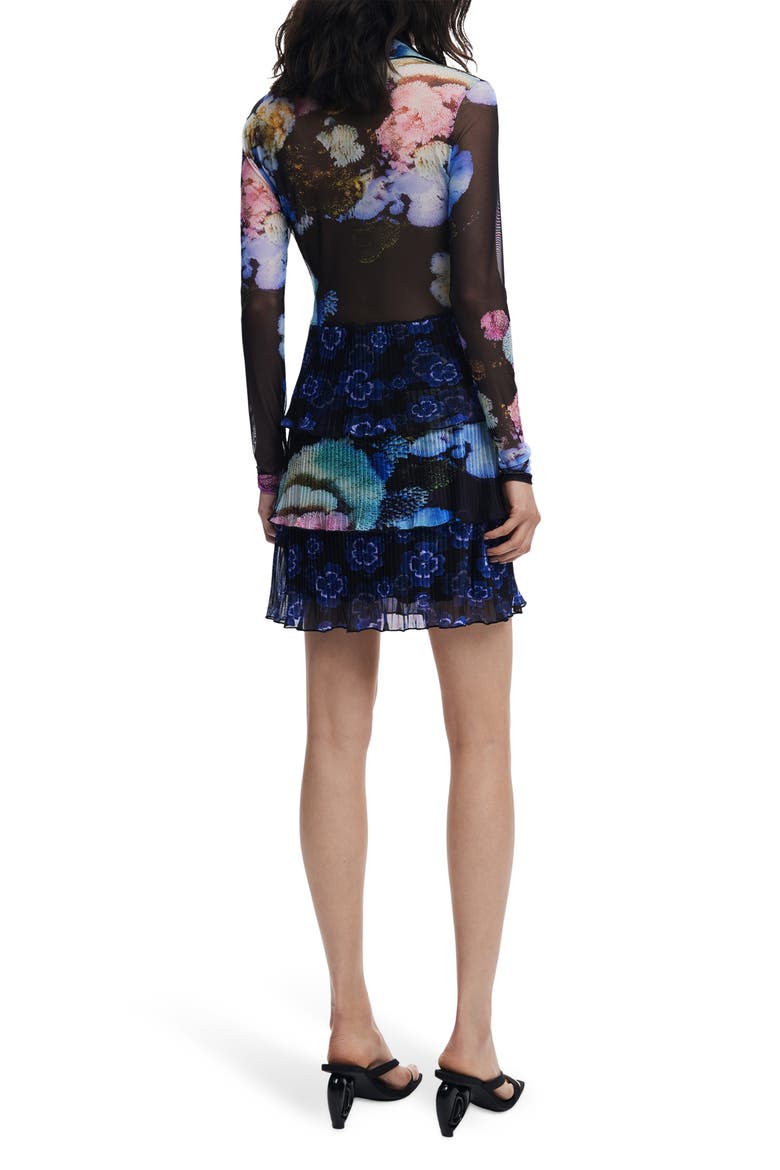 Lacroix Print Long Sleeve Mixed Media Dress, Alternate, color, BLACK