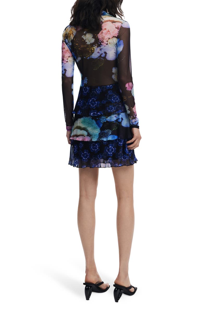 Desigual Lacroix Print Long Sleeve Mixed Media Dress, Alternate, color, Black