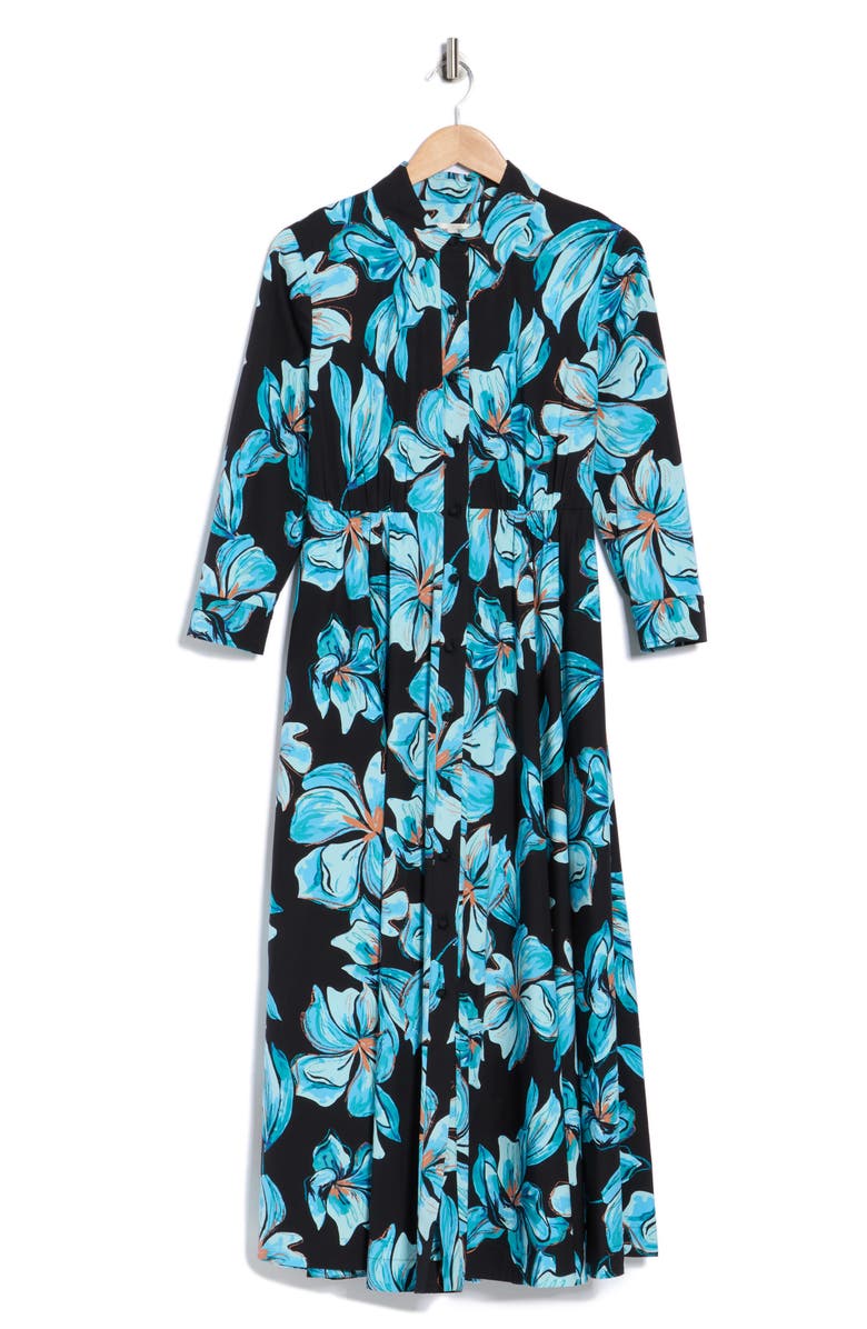 DVF Blaine Floral Midi Shirtdress, Alternate, color, Opera Floral Black