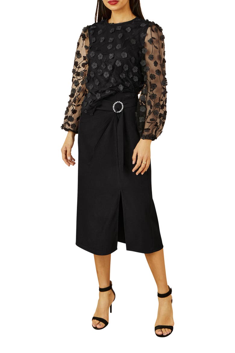 Long Sleeve Sheer Floral Top, Alternate, color, Black