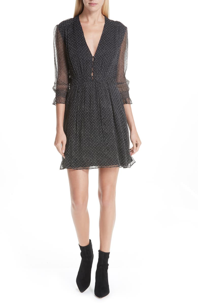 ba&sh Dolly Dotted Silk Mini Dress, Main, color, 