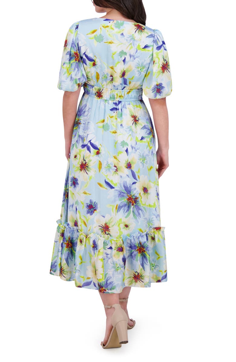 Kensie Puff Sleeve Midi Dress, Alternate, color, Light Blue Multi