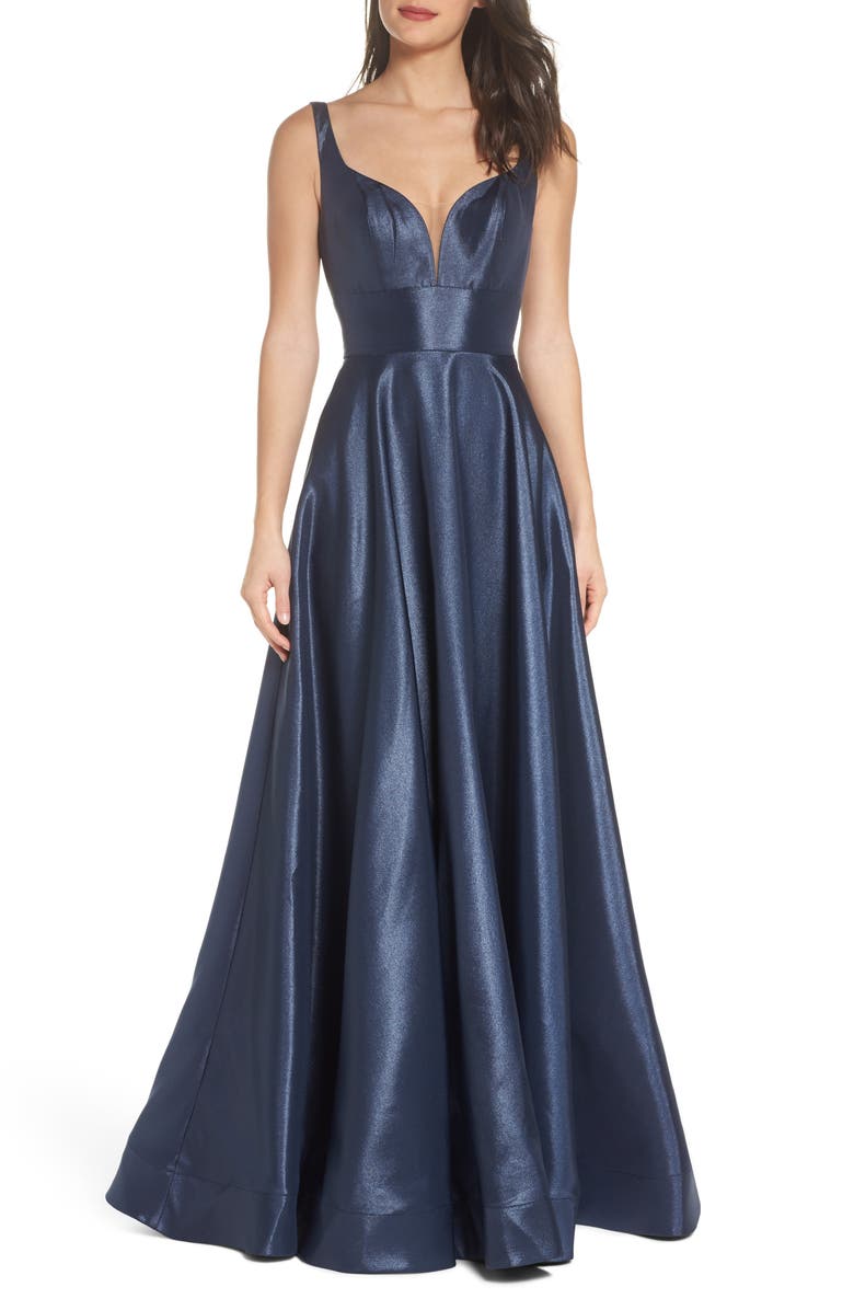 La Femme Mikado A-Line Gown, Main, color, 