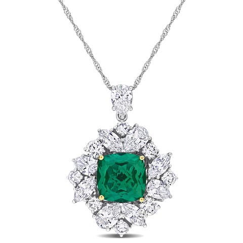 Lab-Created Emerald & Diamond Necklace 18k