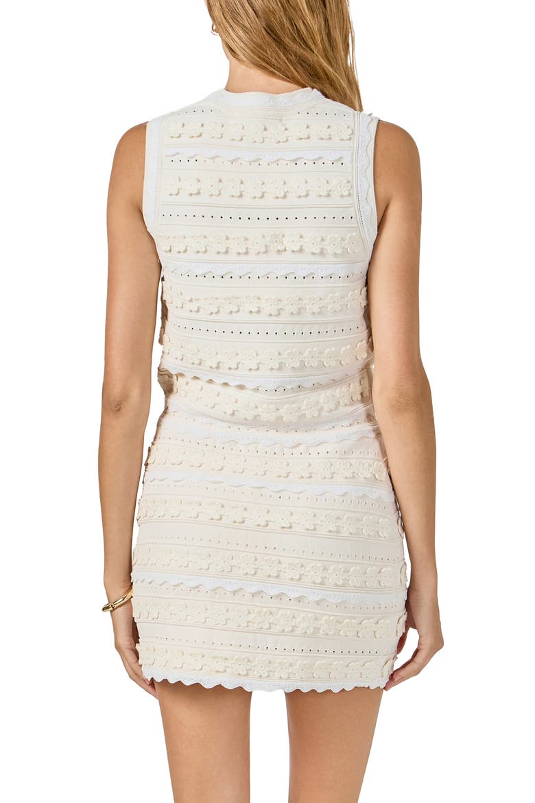 3D Floral Open Stitch Knit Minidress, Alternate, color, CREAM