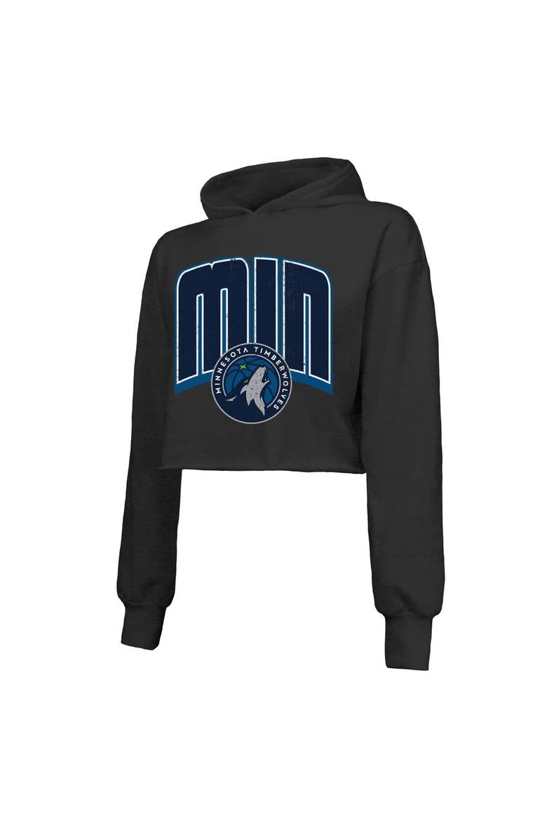 Women's Majestic Threads  Black Minnesota Timberwolves Tri-Blend Cropped Pullover Hoodie, Alternate, color, Black