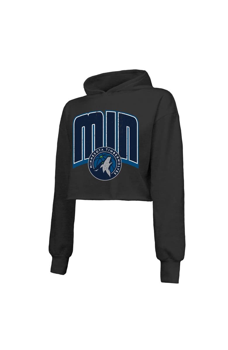 Majestic Threads Women's Majestic Threads  Black Minnesota Timberwolves Tri-Blend Cropped Pullover Hoodie, Alternate, color, Black
