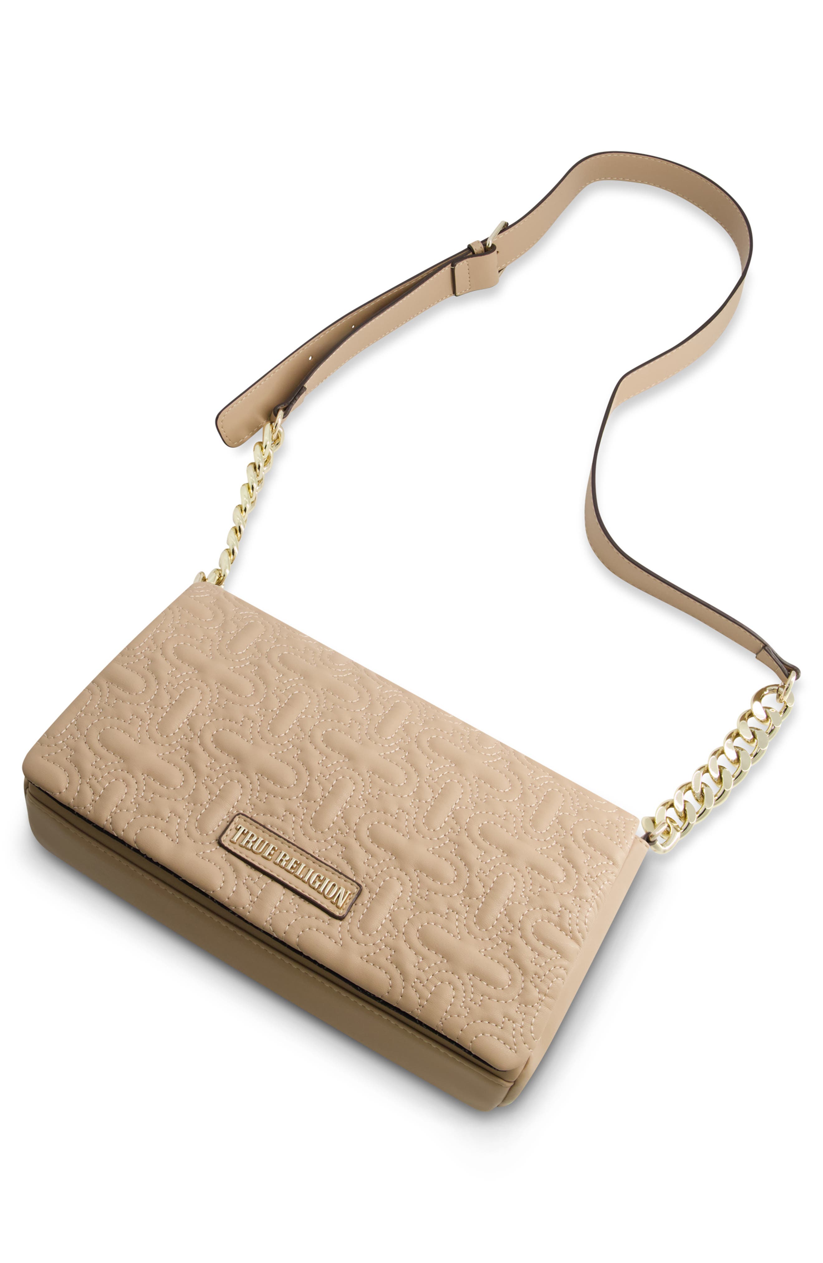 True Religion Quilted Horseshoe Flap Bag, Alternate, color, Camel