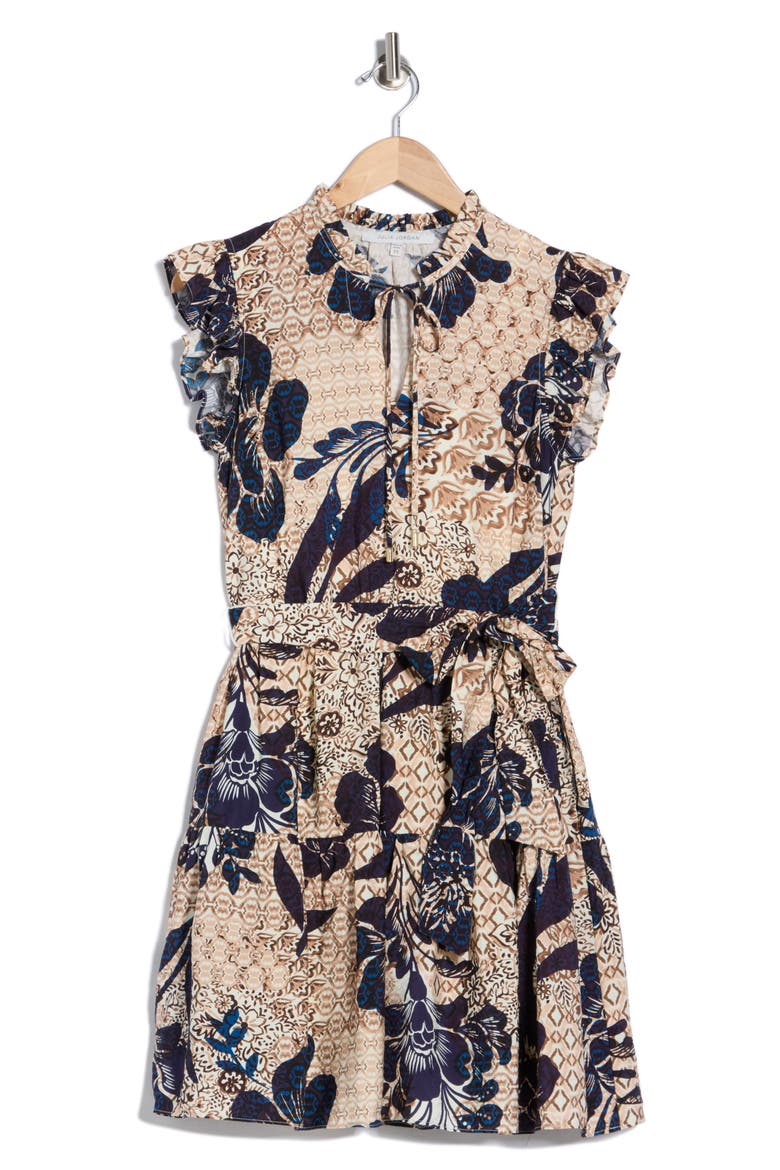 Flutter Sleeve Dress, Alternate, color, NAVY MULTI