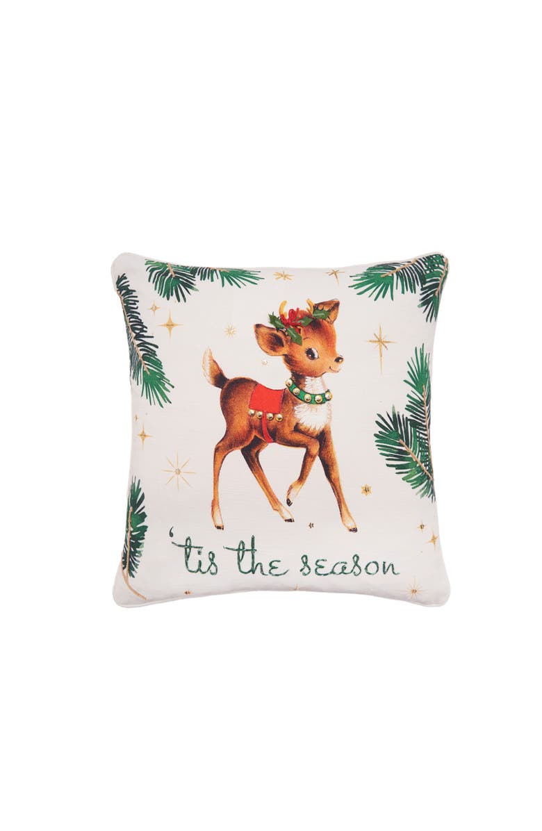 C&F Home "Tis the Season" Vintage Baby Reindeer Cotton Blend Christmas Accent Throw Pillow 18" x 18", Main, color, Beige