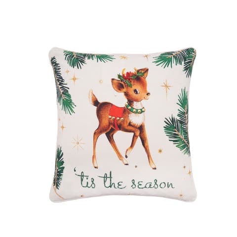 "Tis the Season" Vintage Baby Reindeer Cotton Blend Christmas Accent Throw Pillow 18" x 18"