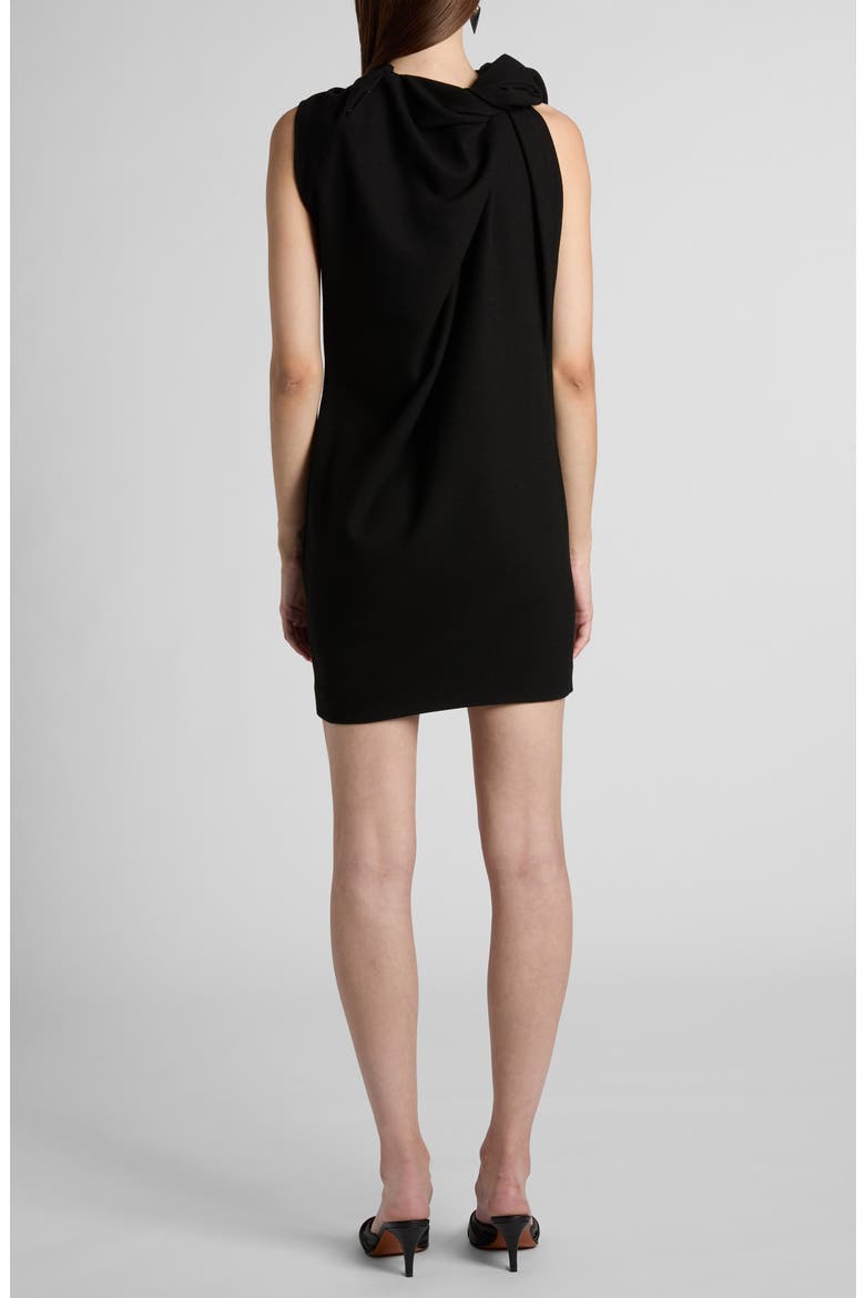 Knot Detail Wool Crepe Minidress, Alternate, color, BLACK