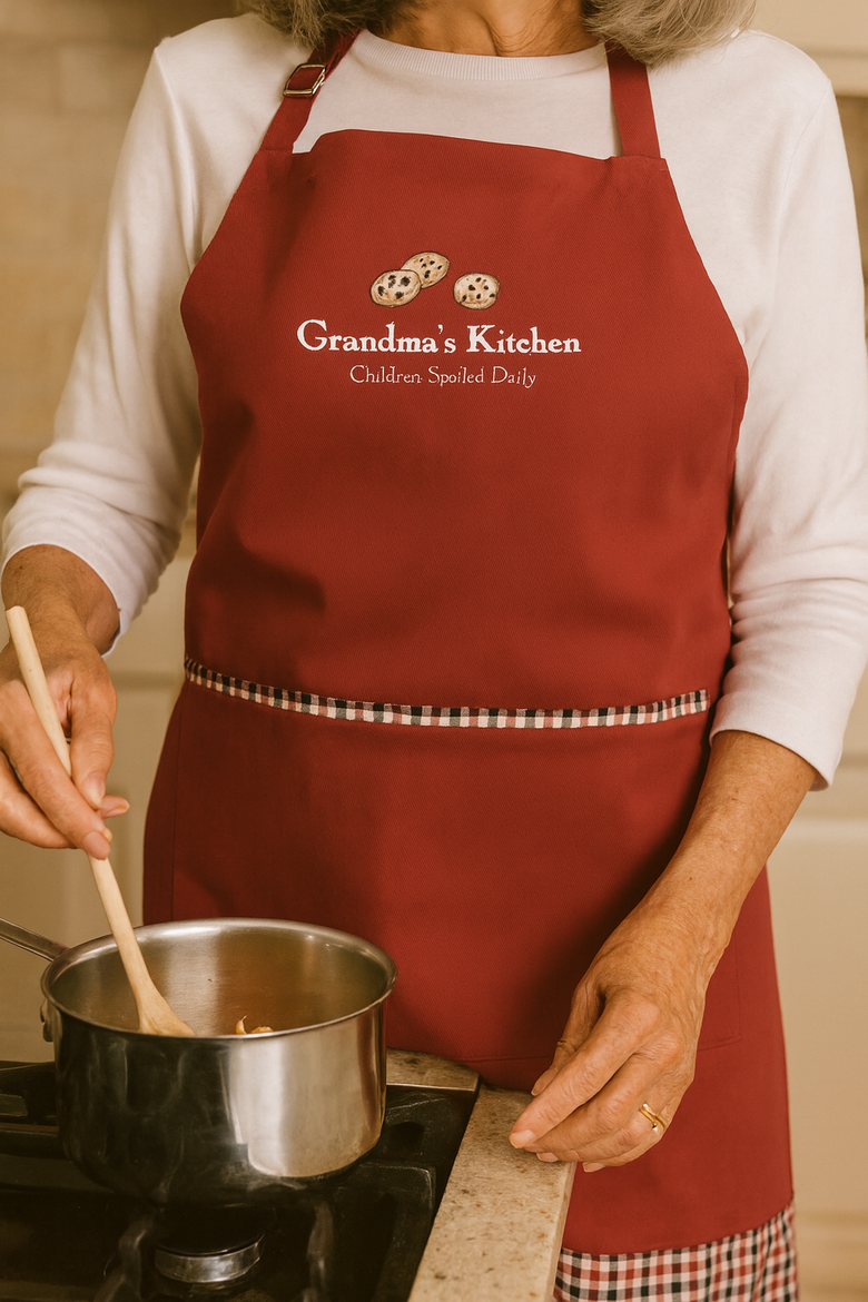 "Grandma's Kitchen, Children Spoiled Daily" 100% Cotton Red Kitchen Apron, Alternate, color, Red