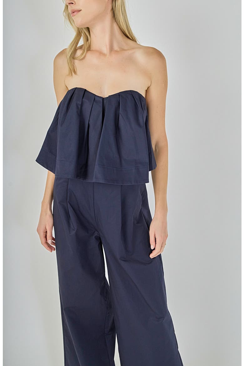 Strapless Pintuck Wide Leg Jumpsuit, Alternate, color, NAVY