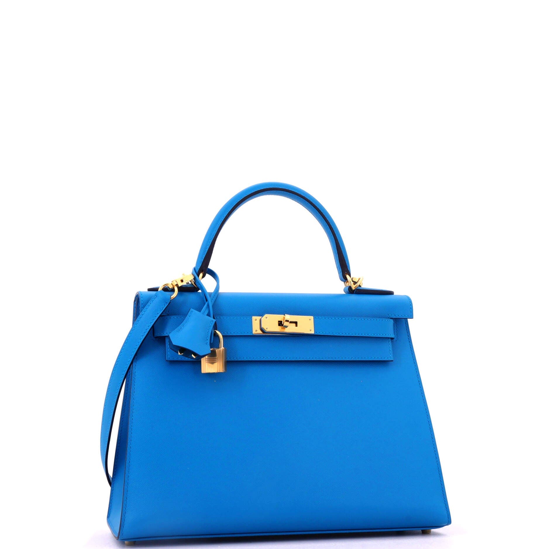 Pre-Owned Hermes Kelly Handbag Blue Madame with Gold Hardware 28, Alternate, color, Bleu Frida