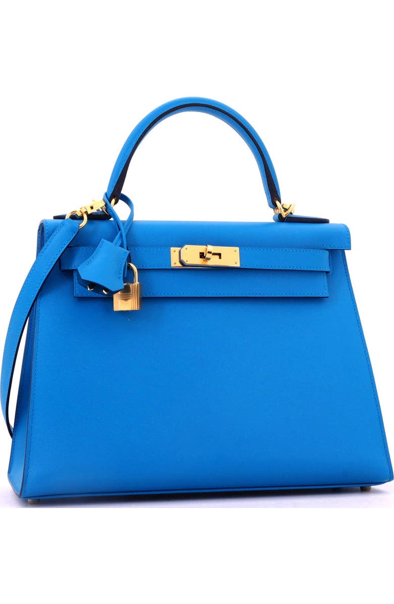 Pre-Owned Hermes Kelly Handbag Blue Madame with Gold Hardware 28, Alternate, color, Bleu Frida