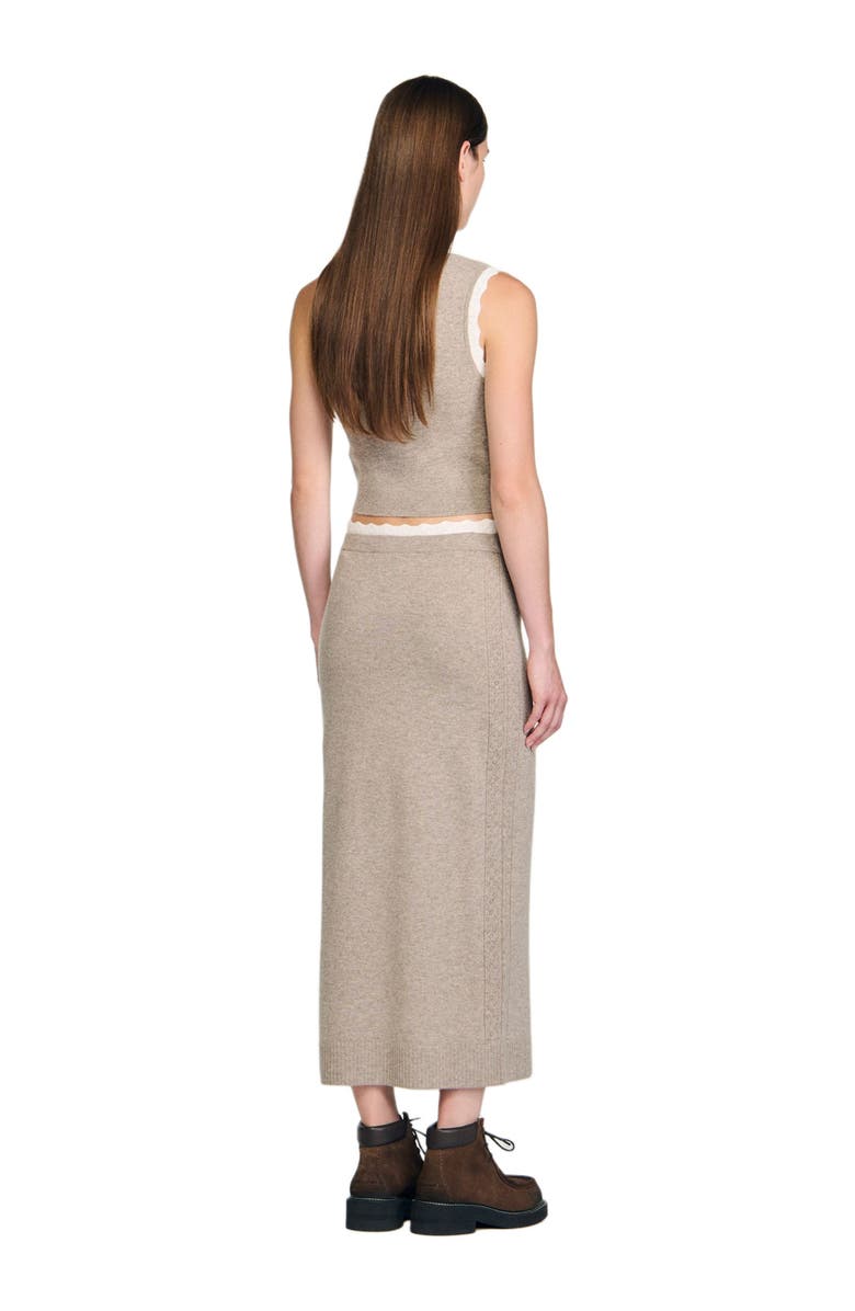SANDRO Long two-tone knit skirt, Alternate, color, Caramel