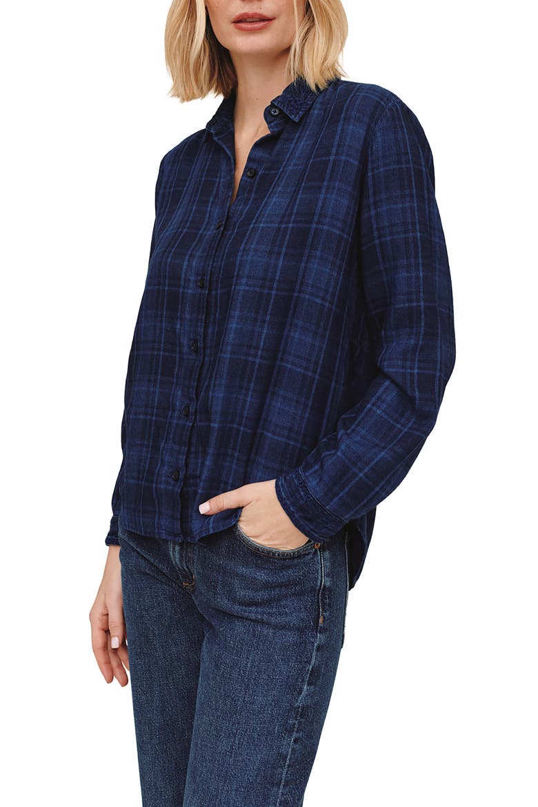 Embroidered Plaid Long Sleeve Shirt, Alternate, color, DARK INDIGO PLAID