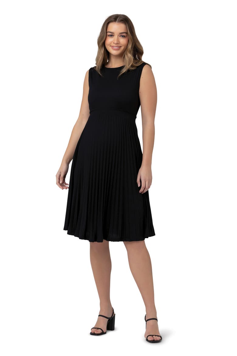 Knife Pleat Dress - Round Neck, Alternate, color, Black