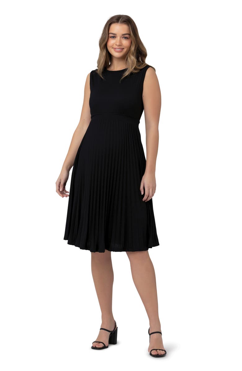 Ripe Maternity Knife Pleat Dress - Round Neck, Alternate, color, Black