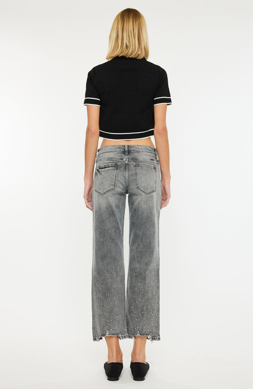 Kancan Chai Mid Rise Cropped Straight Jeans In Grey Wash