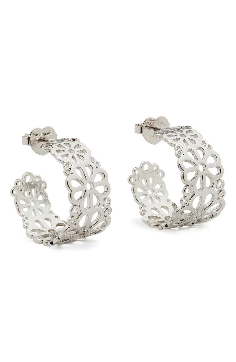 Kate Spade New York spade flower lace hoop earrings, Main, color, Silver