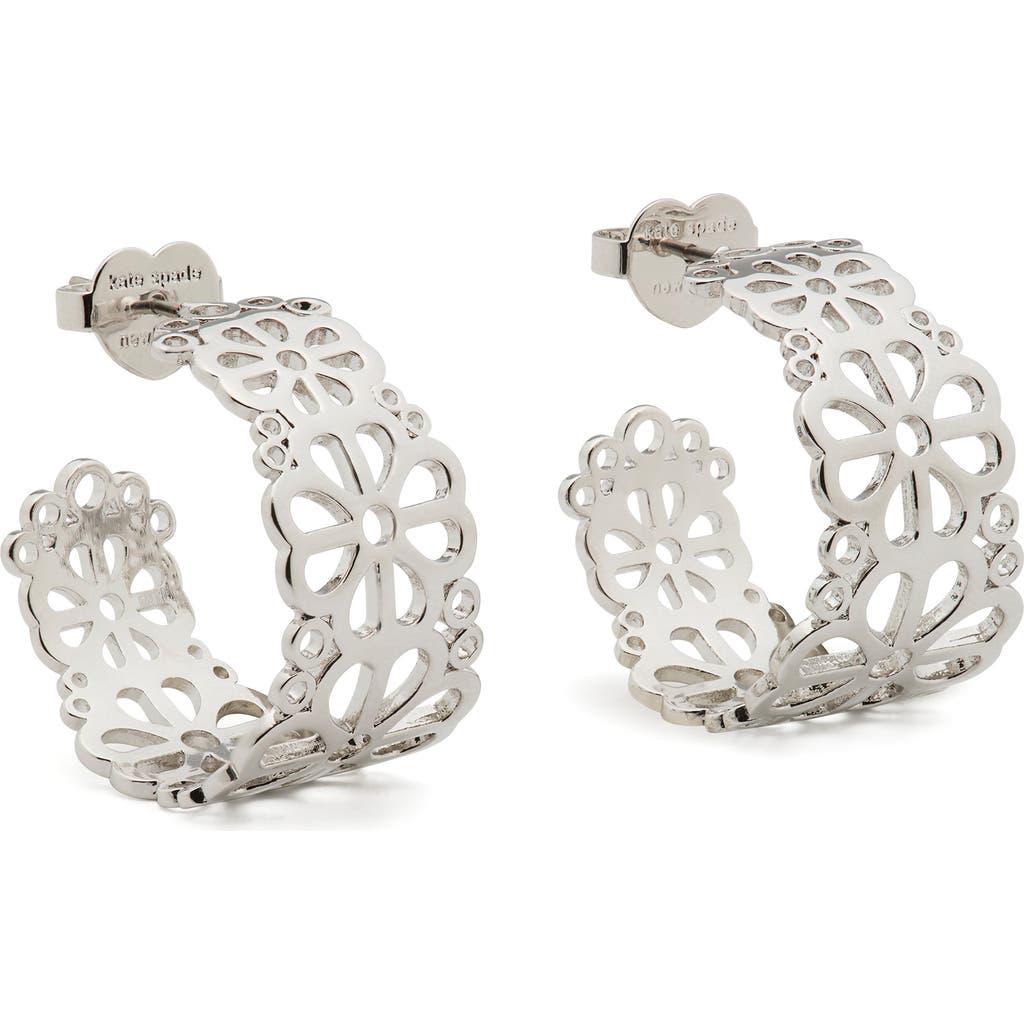 Kate Spade New York Spade Flower Lace Hoop Earrings In Silver