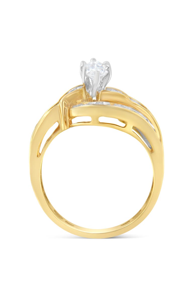 14K Gold 1 cttw Marquise Baguette and Round Diamond Bypass Ring, Alternate, color, Yellow