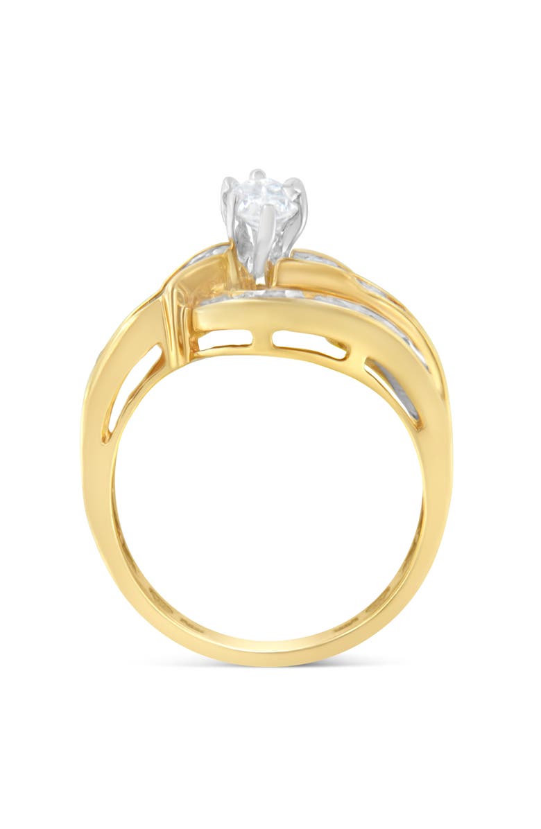 Haus of Brilliance 14K Gold 1 cttw Marquise Baguette and Round Diamond Bypass Ring, Alternate, color, Yellow