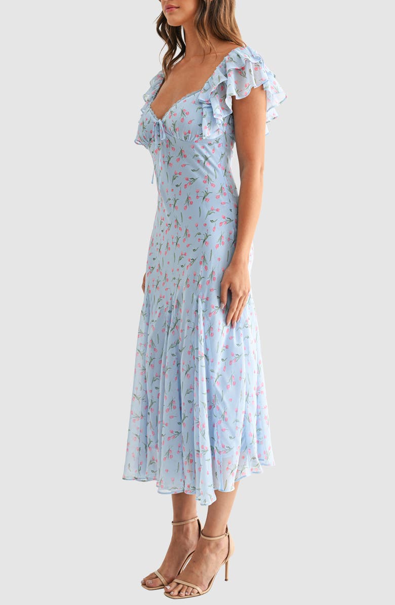 Lush Floral Flutter Sleeve Flare Hem Midi Dress, Alternate, color, Blue Pink