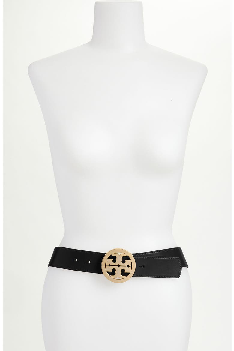 'Logo' Glazed Leather Belt, Main, color, BLACK
