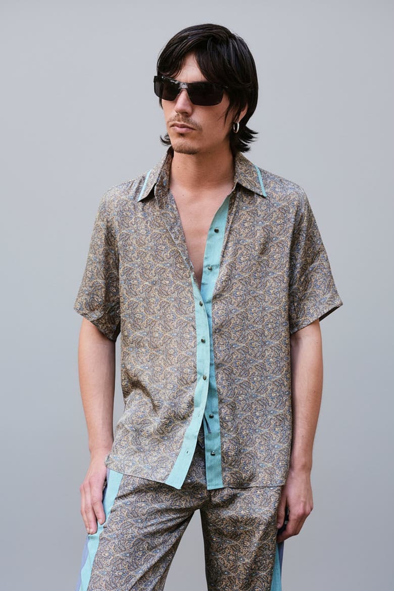 Paisley Motif Short Sleeve Shirt, Main, color, Mint