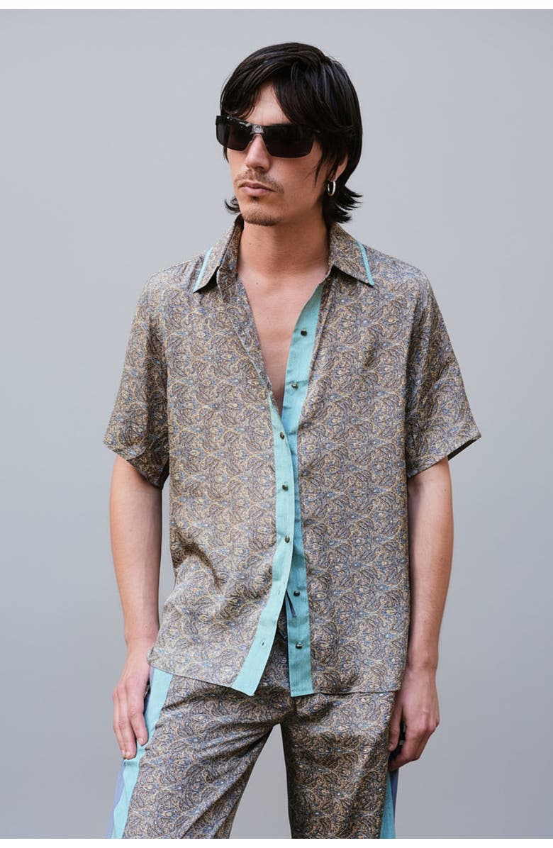 Monzlapur Paisley Motif Short Sleeve Shirt, Main, color, Mint
