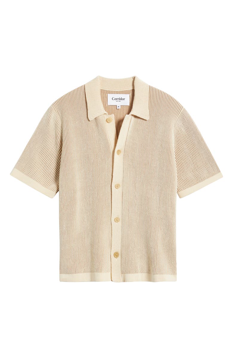 Corridor Plated Short Sleeve Cotton Cardigan, Alternate, color, Natural