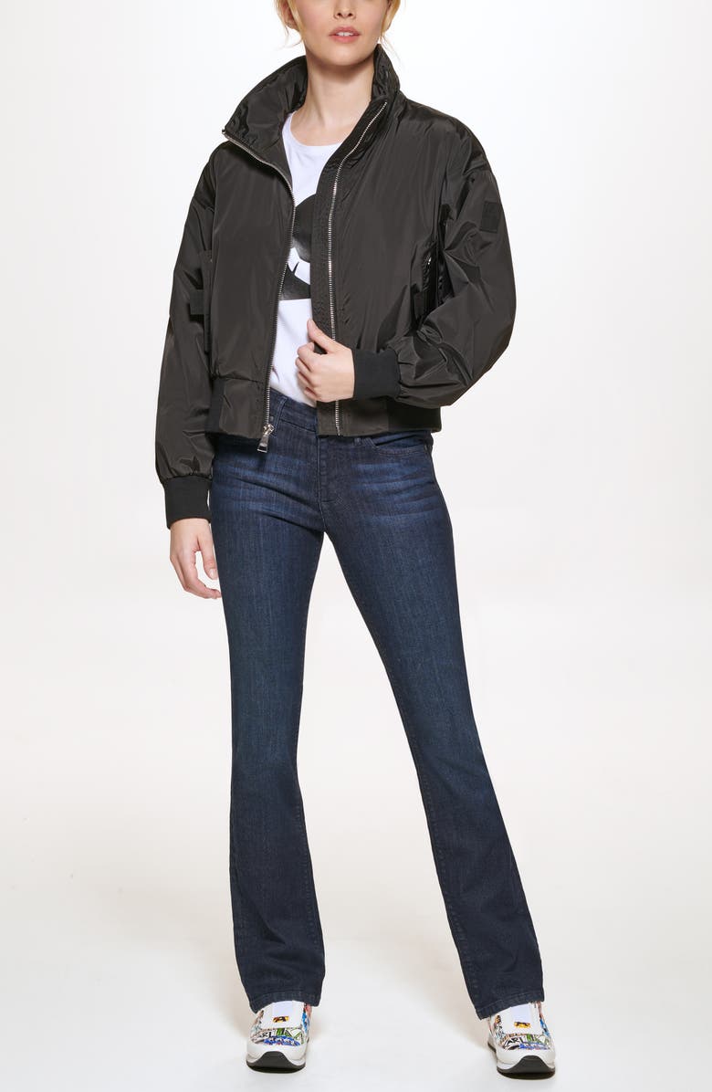 KARL LAGERFELD PARIS Raglan Sleeve Stand Collar Bomber Jacket, Alternate, color, 