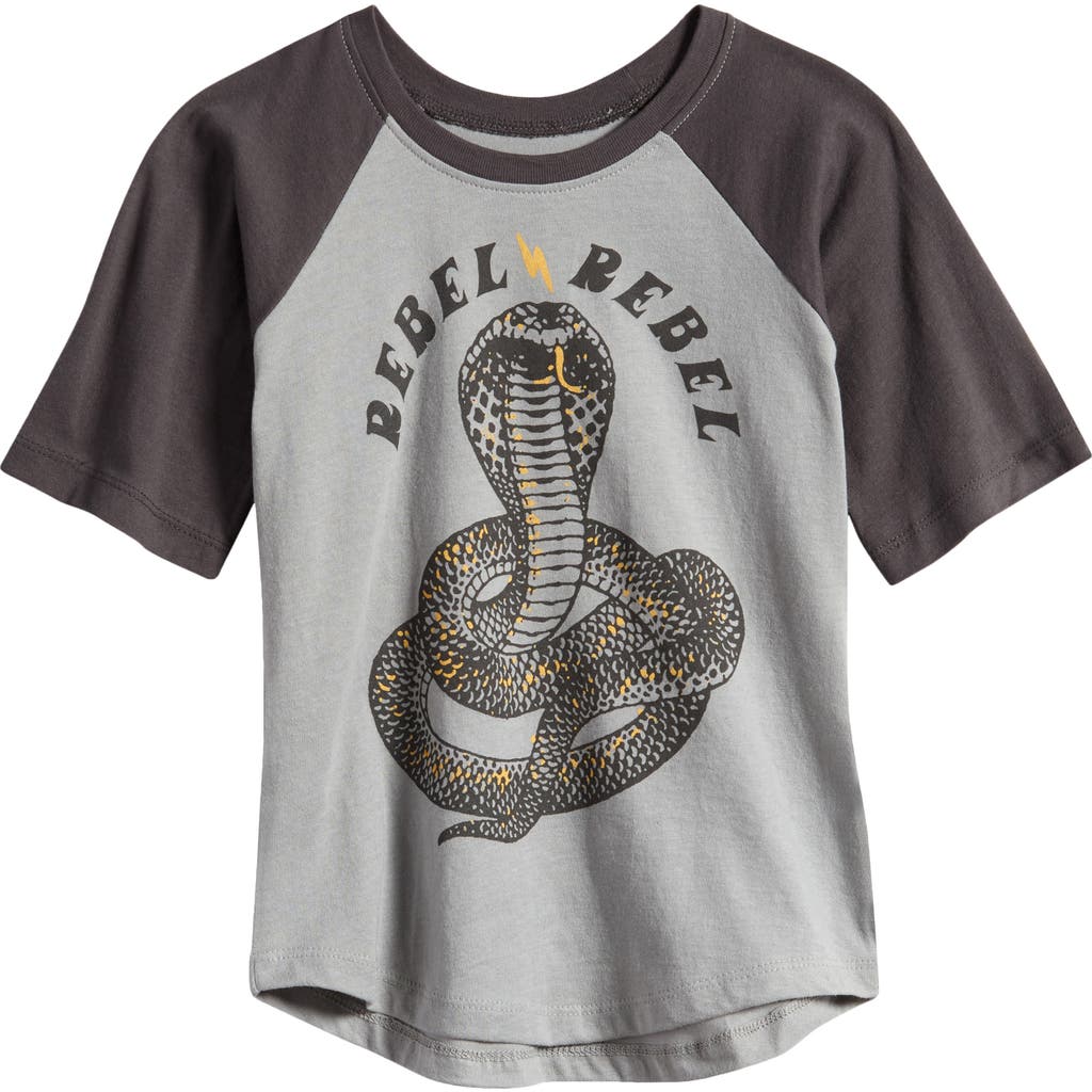 Tiny Whales Kids' Rebel Raglan Sleeve Cotton Graphic T-shirt In Black