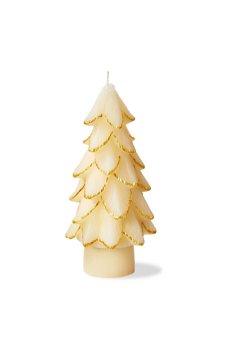 Gilded Pine Tree Large Ivory Sculpted Candle for Christmas, Main, color, Beige