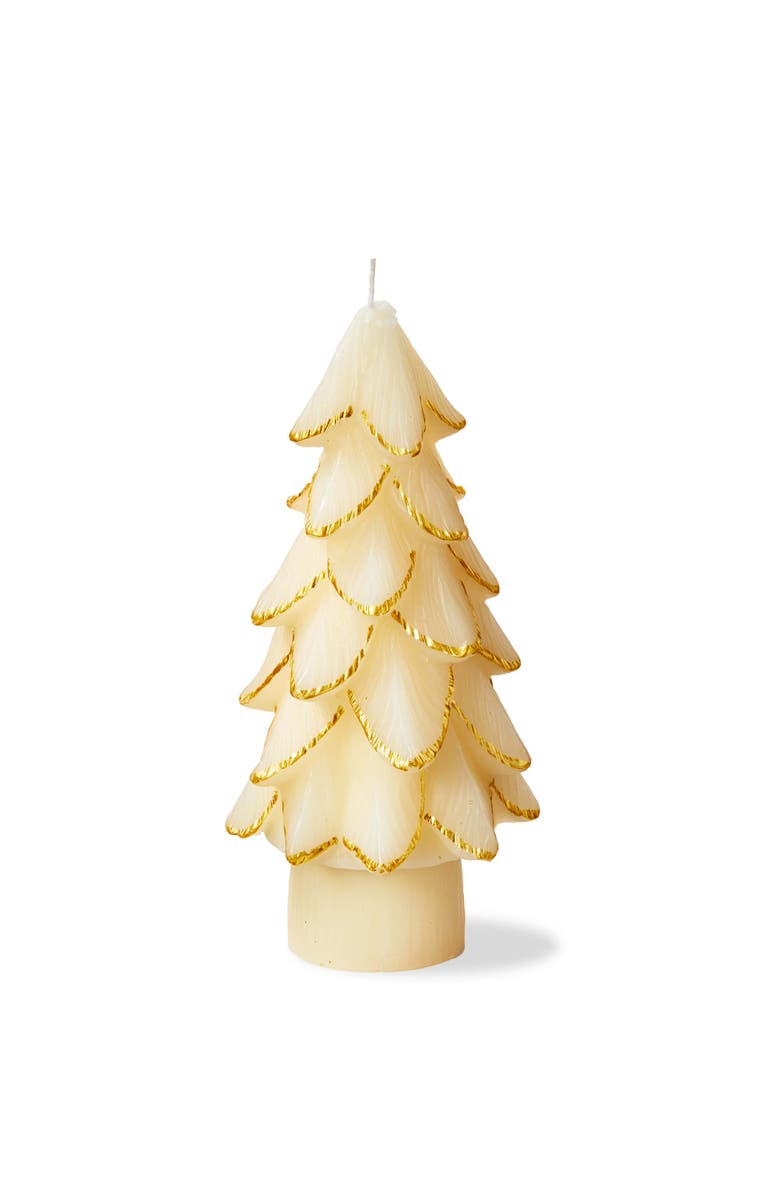 tag Gilded Pine Tree Large Ivory Sculpted Candle for Christmas, Main, color, Beige