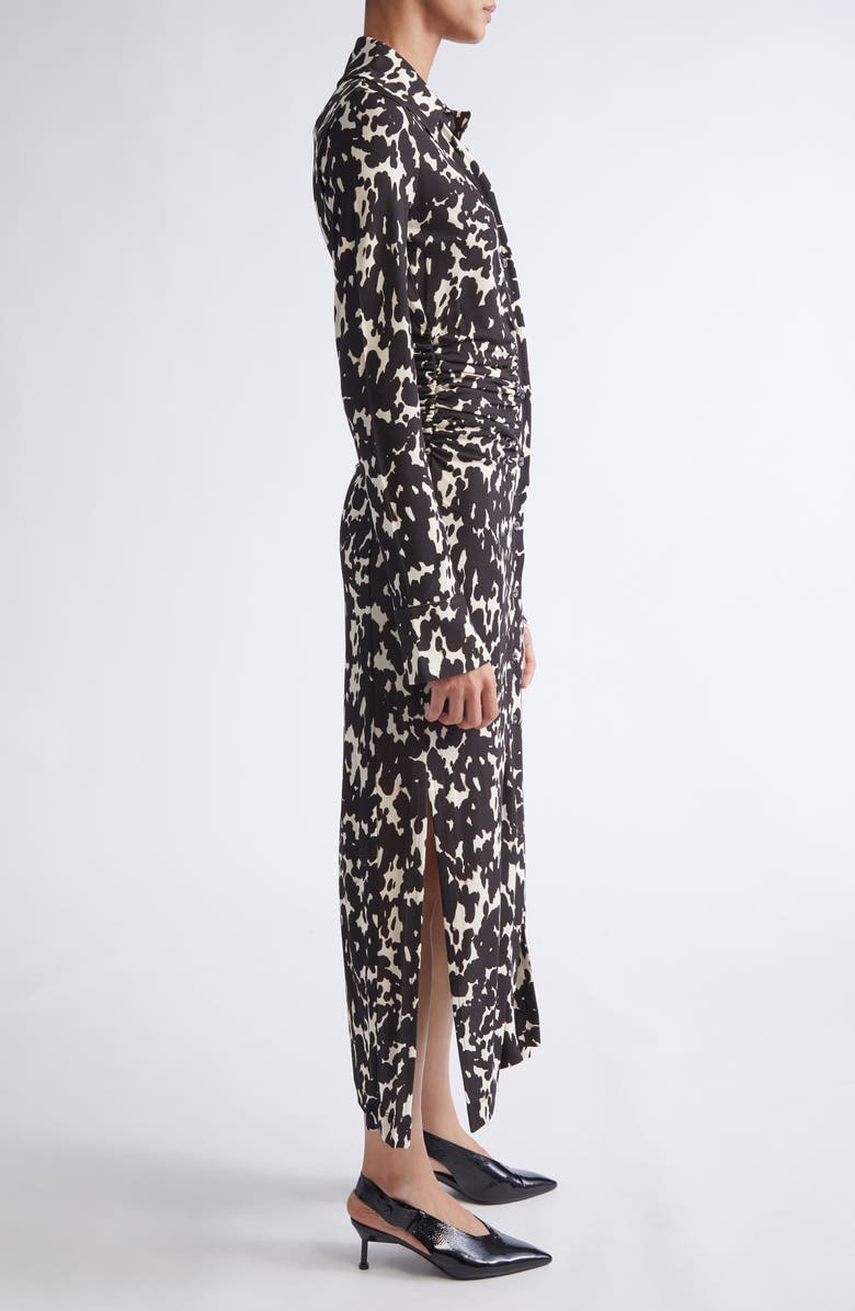 Altuzarra Claudia Print Ruched Long Sleeve Jersey Shirtdress, Alternate, color, Tapioca Tortoise