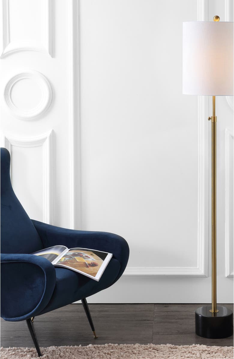 JONATHAN Y Crosby 66" Adjustable Height Metal LED Floor Lamp, Brass/Black Marble, Alternate, color, Brass Gold/Black