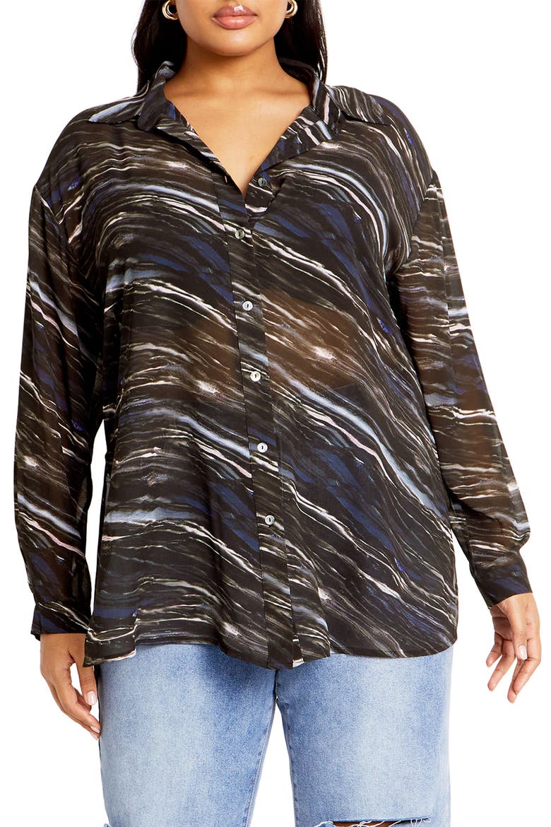 Sheer Lover Print Long Sleeve Shirt, Main, color, MARBLE