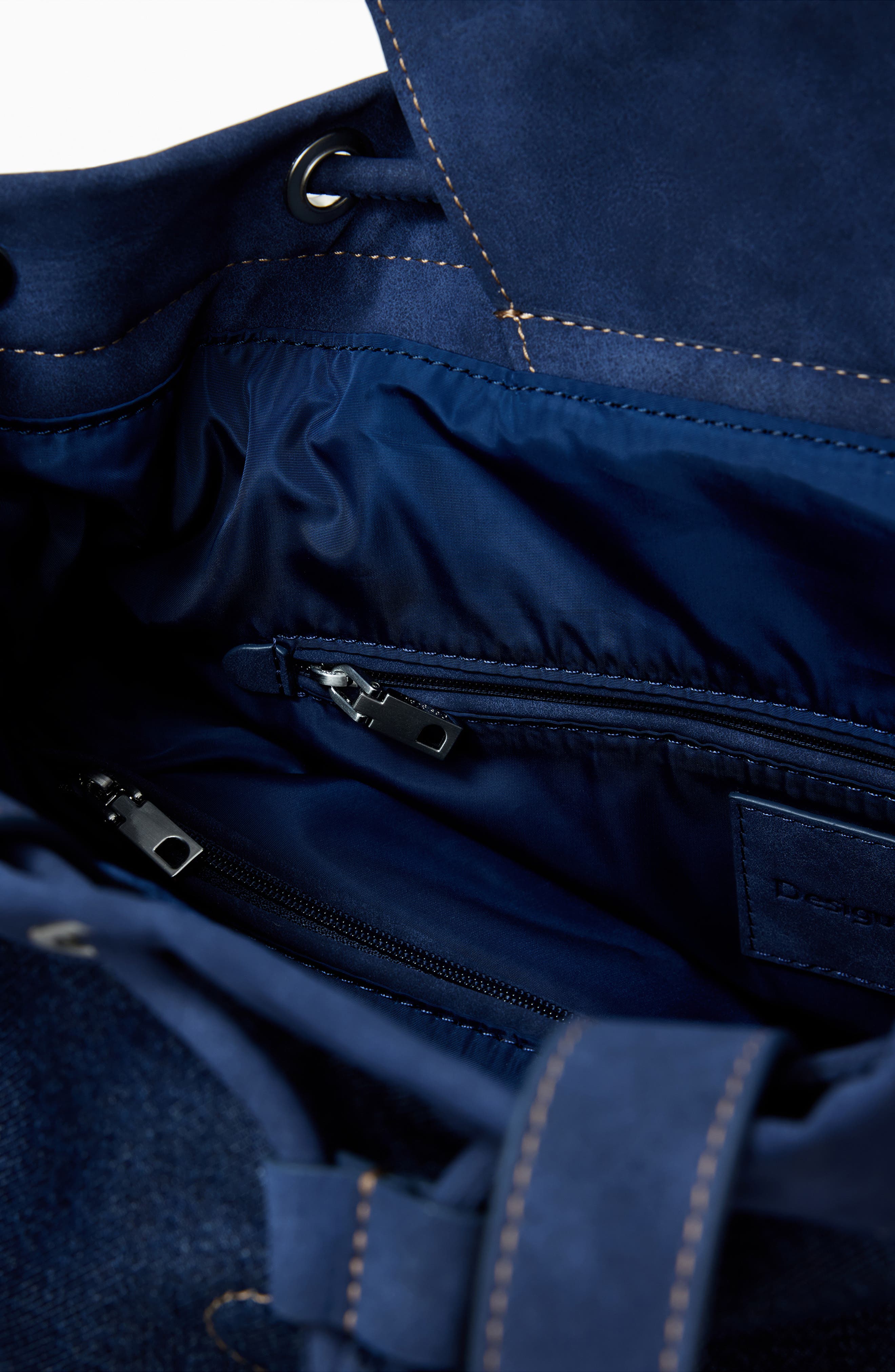 Desigual Medium Convertible Denim Bucket Backpack, Alternate, color, Dark Blue