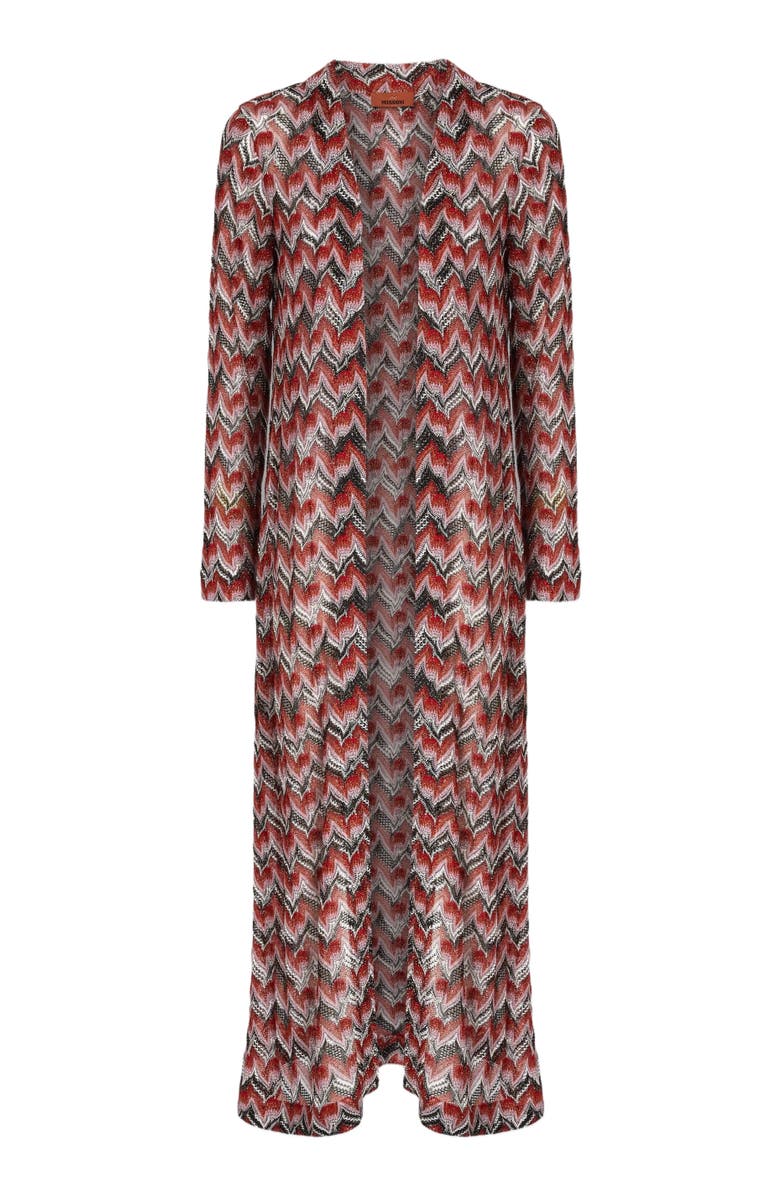 Missoni Long Cardigan In Embroidered Lace, Alternate, color, Black & Red