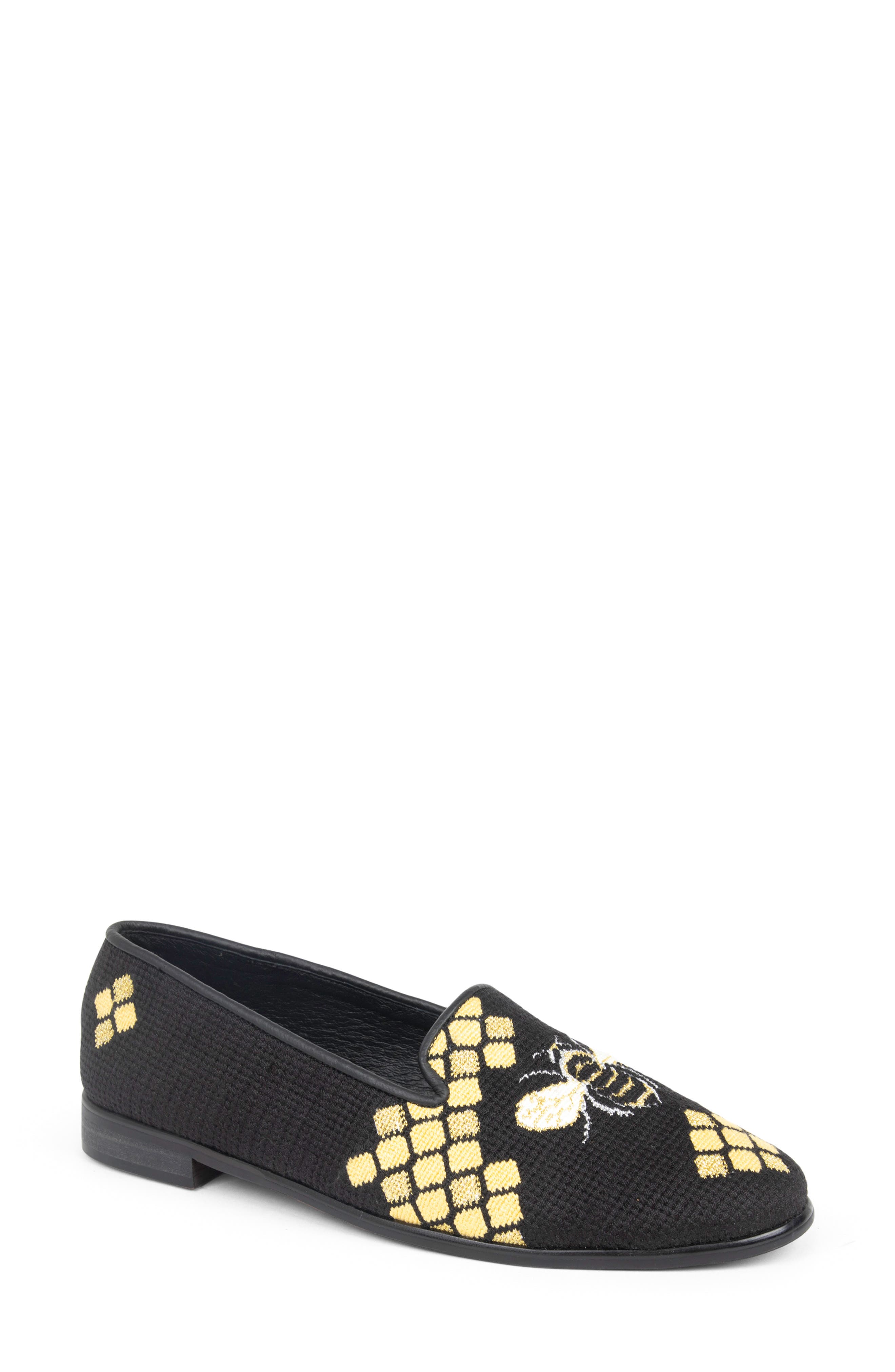 ByPaige Honeycomb Bee Needlepoint Loafer, Main, color, Black