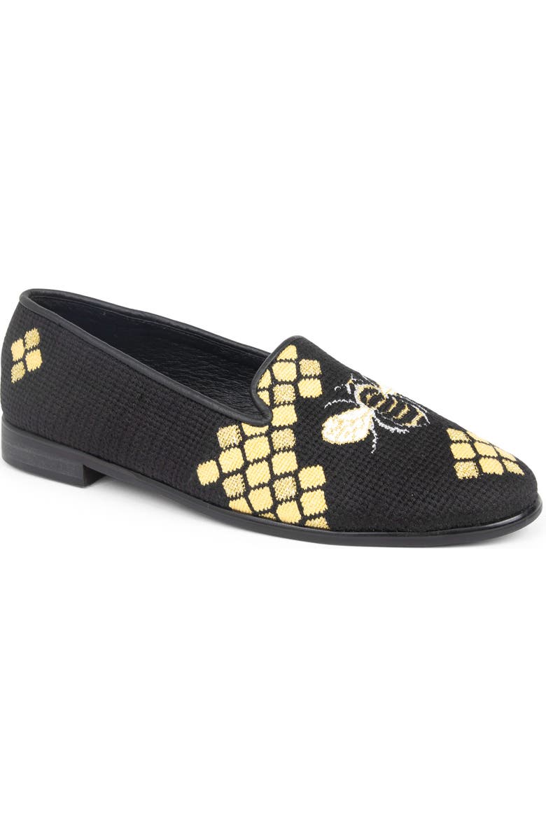 ByPaige Honeycomb Bee Needlepoint Loafer, Main, color, Black