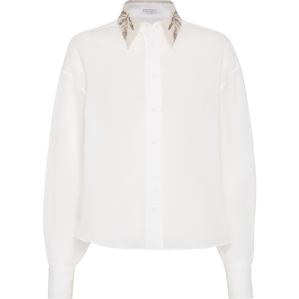 Brunello Cucinelli Women Organza Cotton Shirt With Embroidery In White