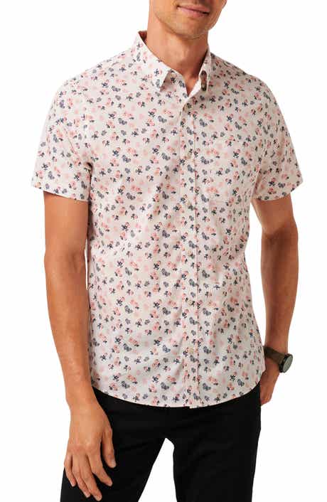 TravisMathew Something New Floral Short Sleeve Stretch Cotton Blend Button-Up Shirt