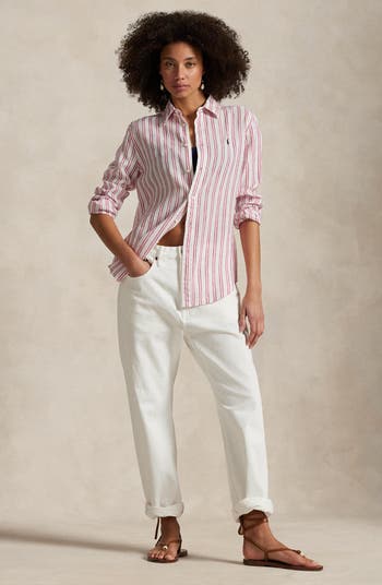 Classic Fit Stripe Linen Button-Up Shirt