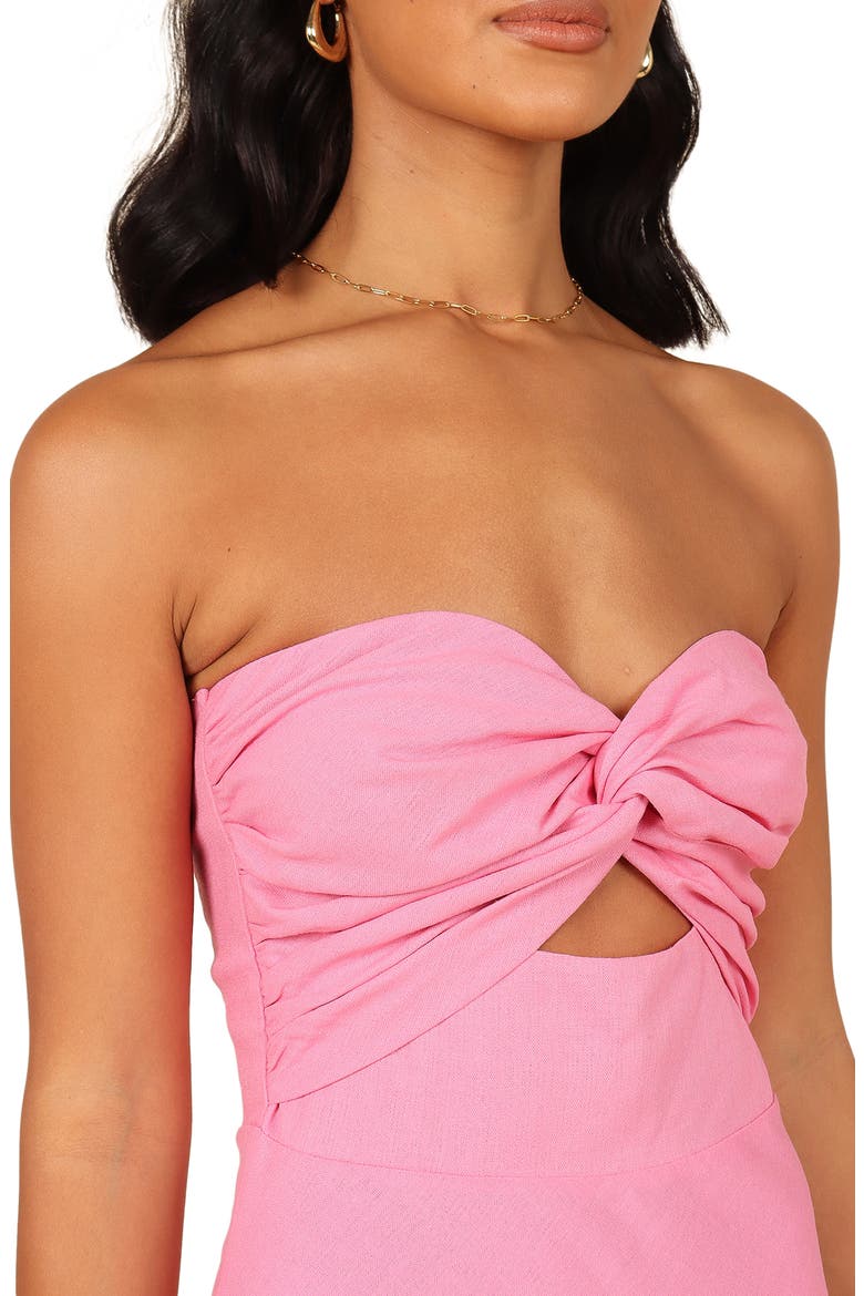Rosetta Cutout Cotton & Linen Strapless Dress, Alternate, color, PINK