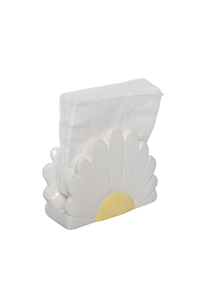 Dolomite Daisy Napkin Holder White and Yellow for Spring Serving and Entertaining, Alternate, color, Multicolored